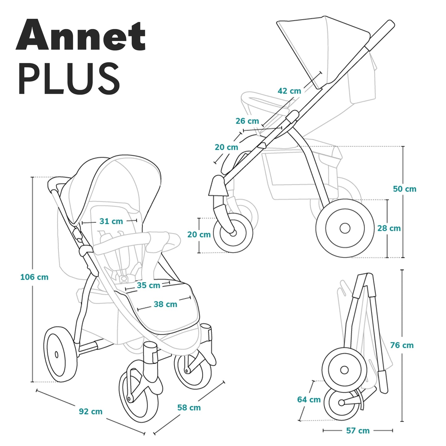 Lionelo Annet Plus Buggy 0–22 kg, faltbar